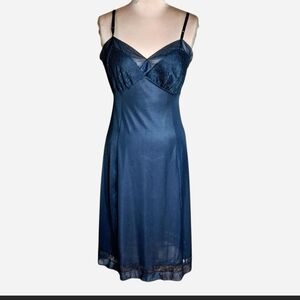 Vintage Lacy Black Midi Slip Dress By Gotham